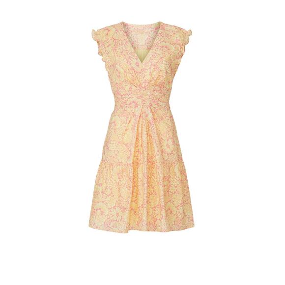 Derek Lam Paisley Floral Flare Yellow & Pink 100% Cotton Mini Dress size 4 - Picture 11 of 12